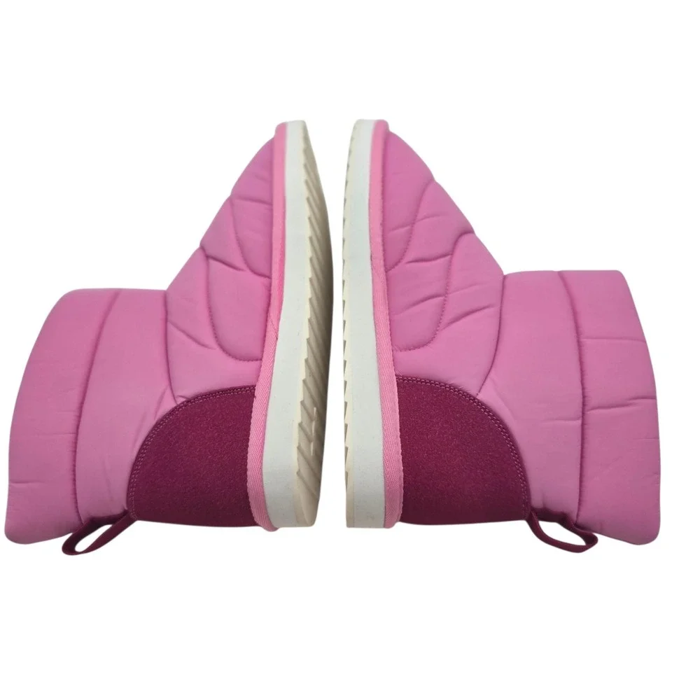 Girls Pink Puffer Winter Boots 6 Youth Warm Faux Fur Lined‎ Slip On Lands End